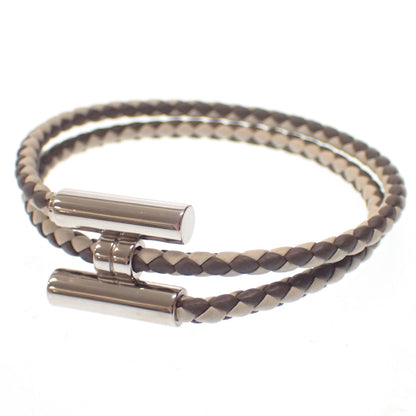 Good condition ◆ Hermes bracelet Tournis silver metal fittings H logo white x gray HERMES [LA] 