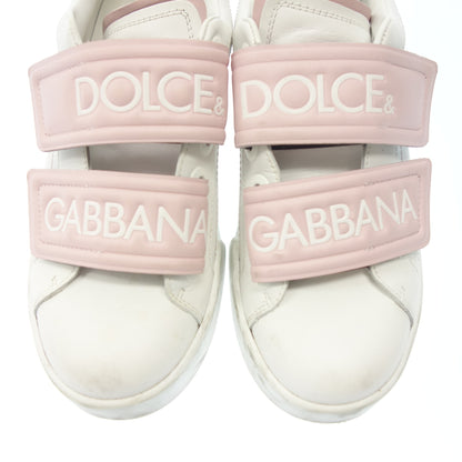Good Condition◆Dolce &amp; Gabbana Leather Sneakers Velcro Logo Women's White x Pink Size 37 DOLCE &amp; GABBANA [AFC14] 
