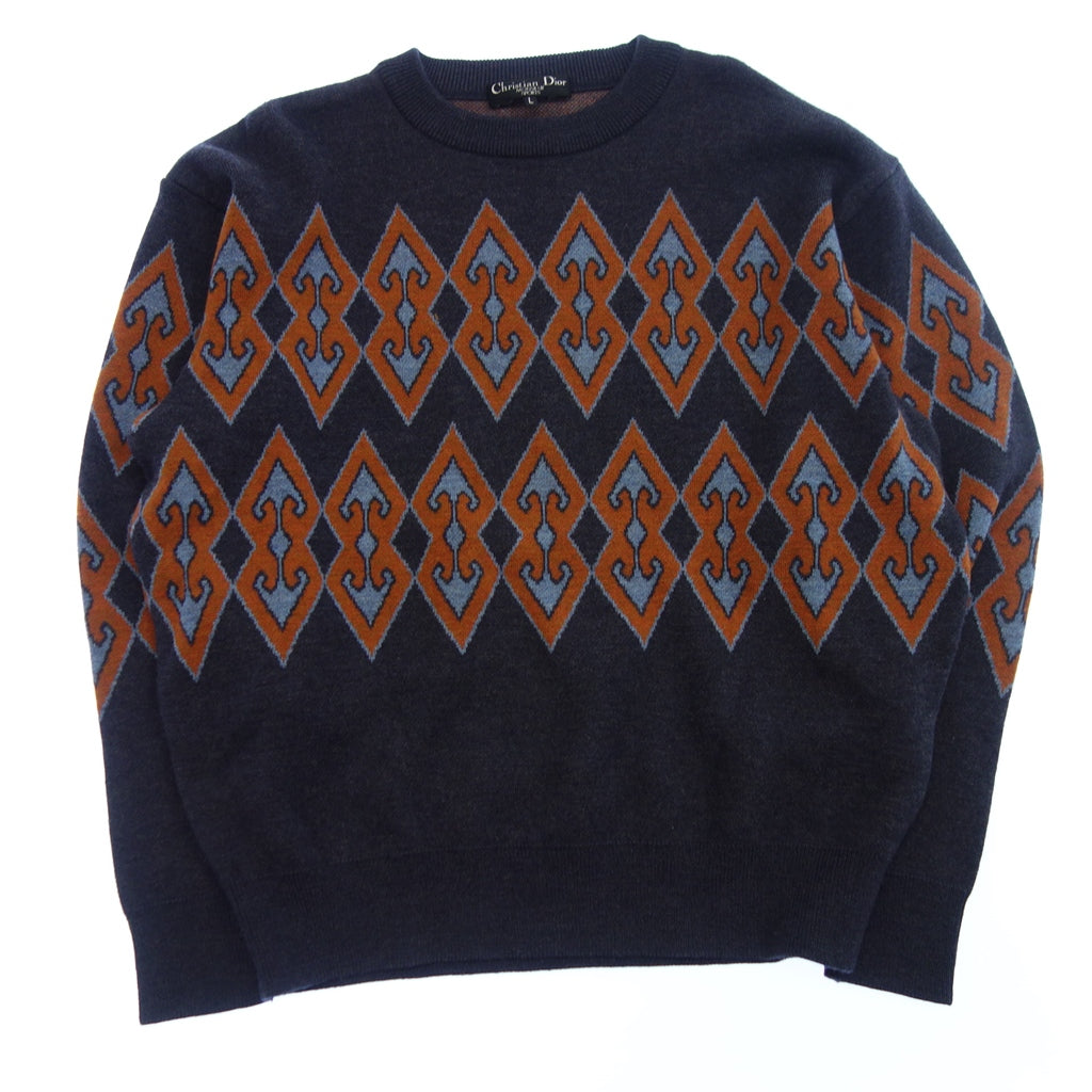 Good Condition◆Christian Dior Knit Sweater All Over Pattern Men's Vintage Navy L Christian Dior [AFB24] 