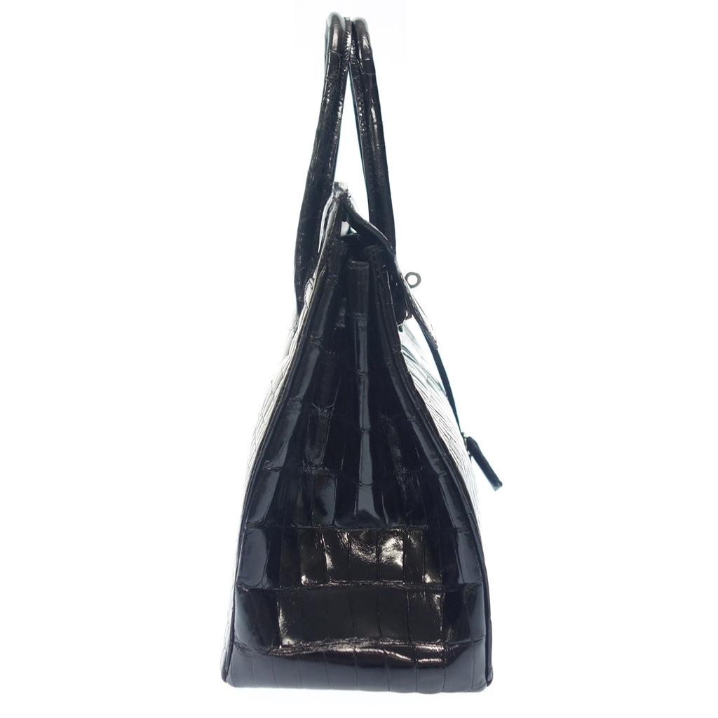 Very good condition ◆ STILE Emme Gi Erre handbag Kelly type crocodile black silver metal fittings shiny padlock and key included STILE Emme Gi Erre [AFE9] 