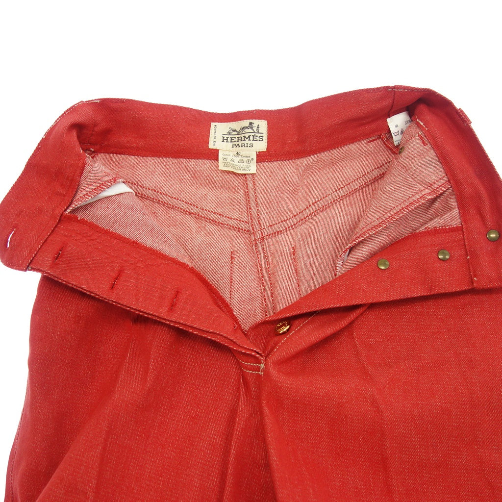 Good Condition◆Hermes Tuck Pants Gold Button Serie Ladies Red 40 HERMES [AFB24] 