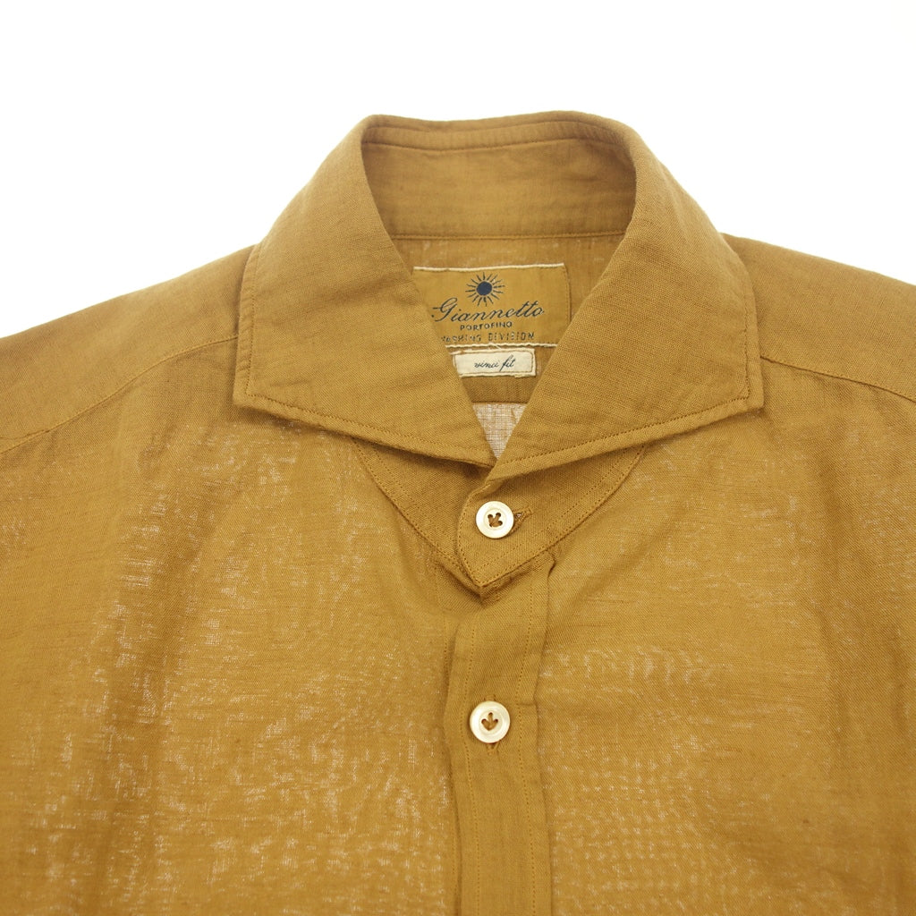 Good Condition ◆ Jeannet Shirt Long Sleeve Washing Division Slim Fit Cotton &amp; Linen Men's Brown Size M GIANNETTO WASHING DIVISION SLIM FIT [AFB51] 