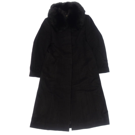 Good condition◆I'hiver cashmere coat with blue fox fur Black size 9AR I'hiver [AFF19] 