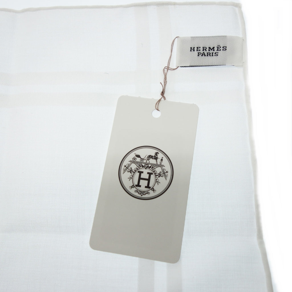 新品同様◇エルメス ハンカチ コットン100% 白 箱付き HERMES【AFI20