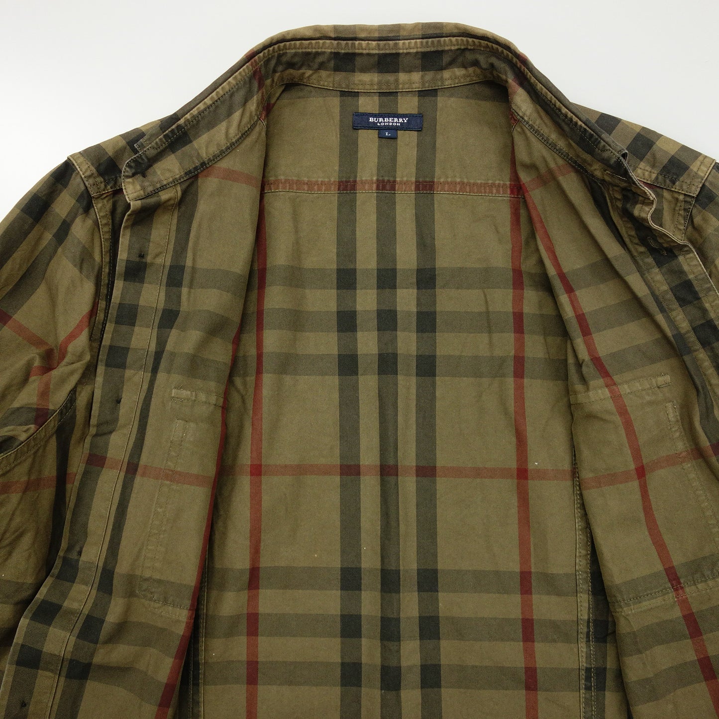 中古◆バーバリーロンドン シャツ 2ポケット チェック オリーブ BURBERRY LONDON【AFB40】