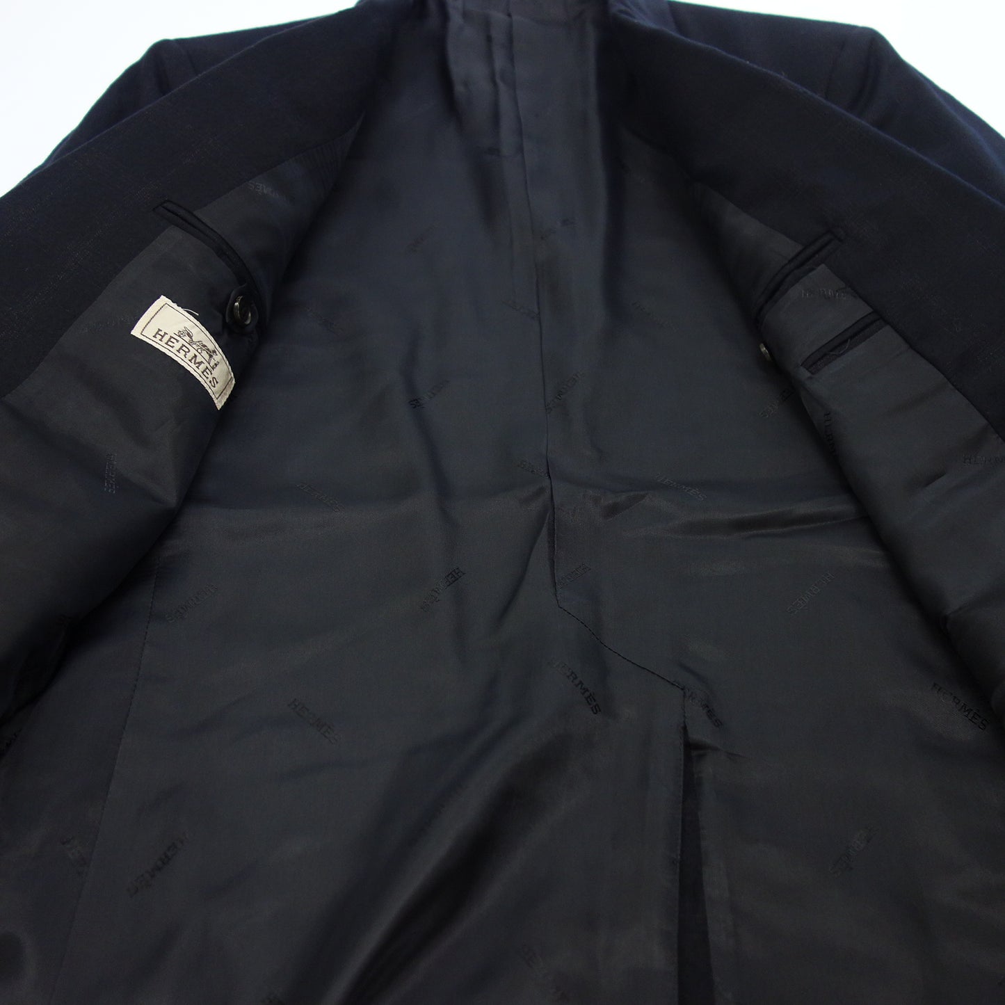 Good Condition◆Hermes Setup Suit Check Cashmere Blend Navy Size 46 Men's HERMES [AFA3] 