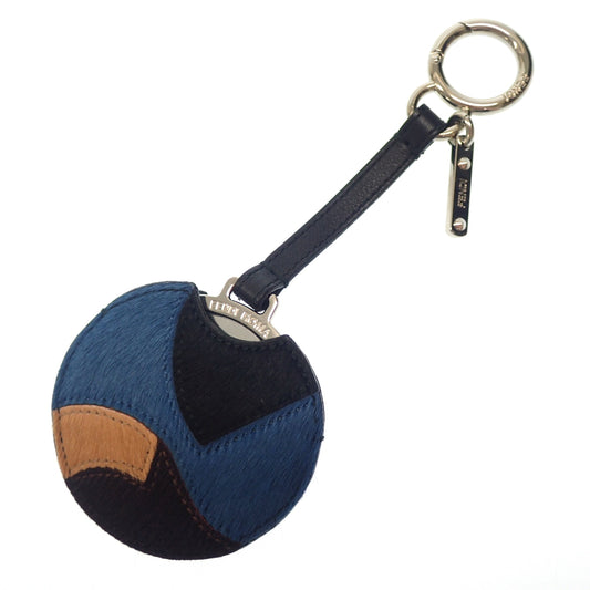 Good Condition◆Fendi Hand Mirror Bag Charm Keychain Leather Blue FENDI [AFI8] 