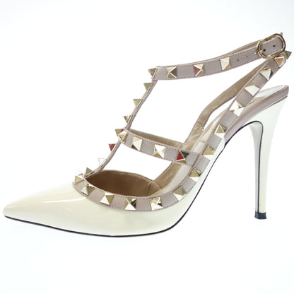 Valentino Heel Pumps Studded Patent 37 White [AFD1] 