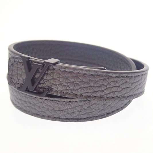 Louis Vuitton leather bracelet 2 rows LV metal fittings gray LOUIS VUITTON [AFI11] [Used] 