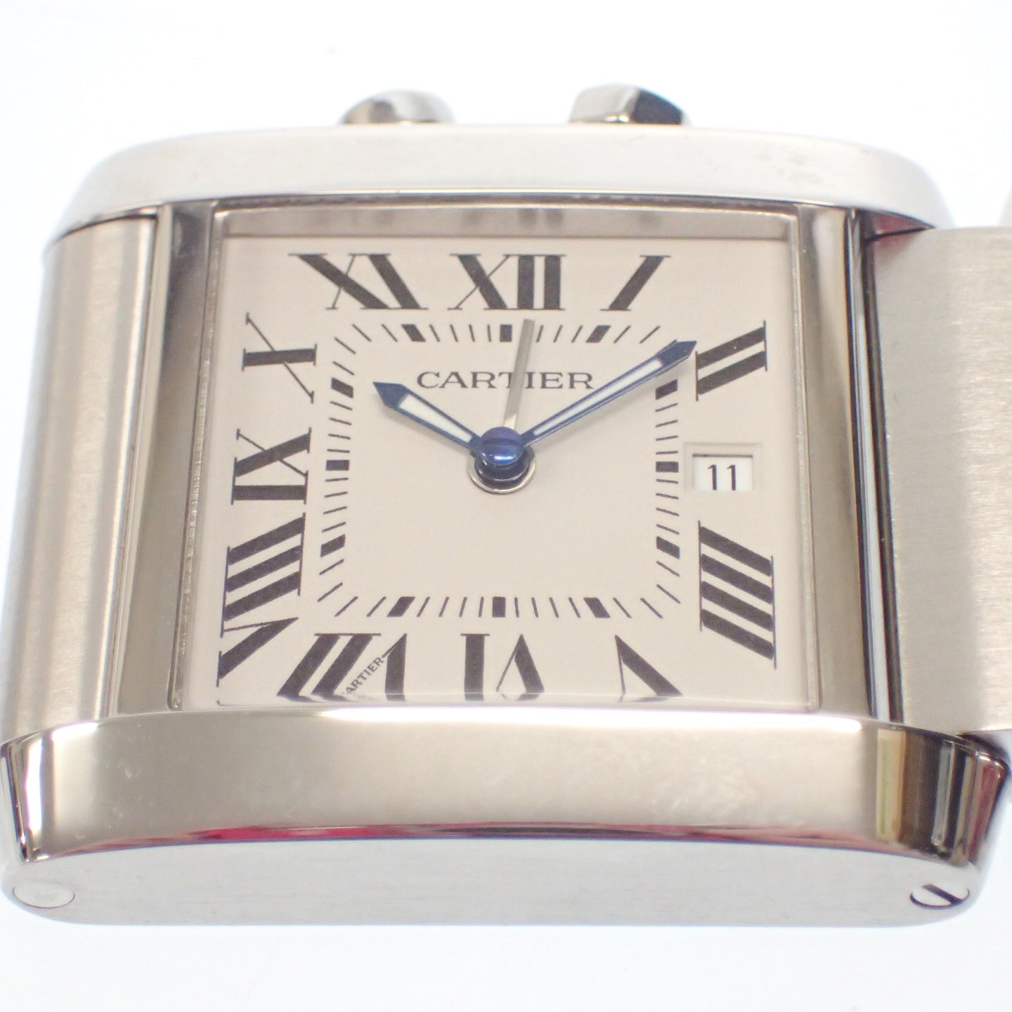 Cartier Travel Clock Tank Française Dial White x Black Silver with Box Cartier [AFI15] [Used] 