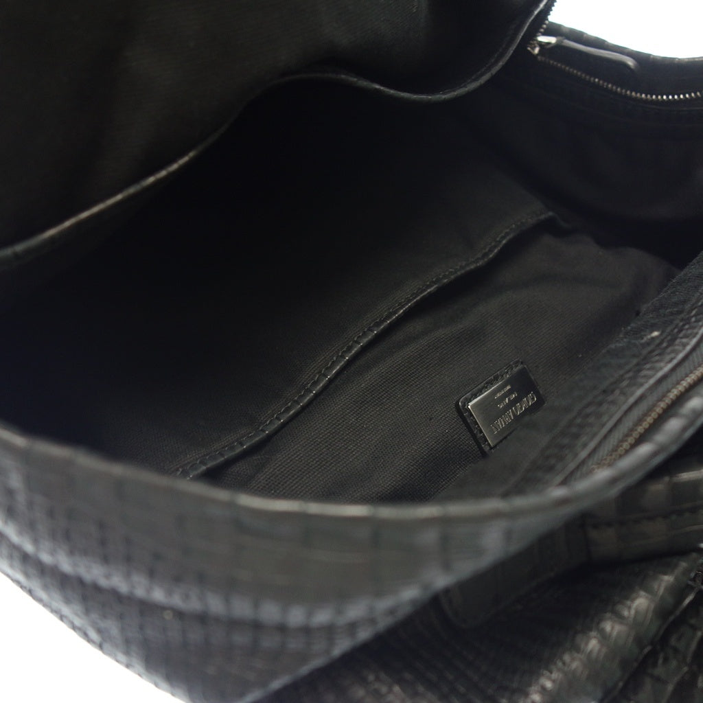 Very good condition ◆ Giorgio Armani backpack leather embossed black GIORGIO ARMANI [AFE6] 