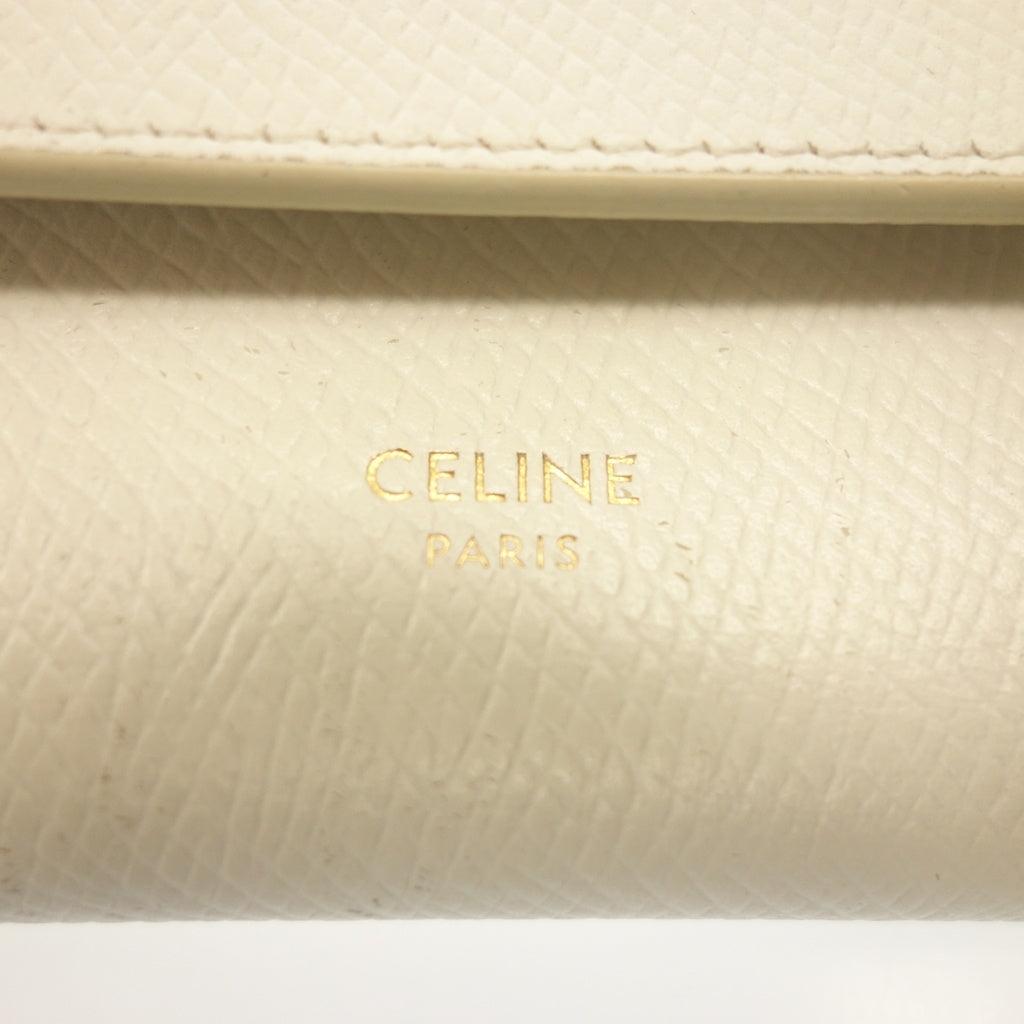 Used ◆CELINE trifold wallet compact wallet trifold gold hardware leather white CELINE [AFI8] 