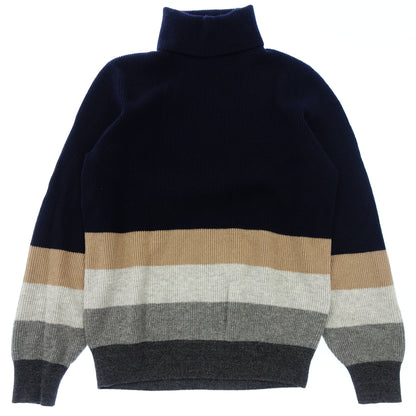 Brunello Cucinelli Knit Sweater Turtleneck Border Cashmere 100 Men's Navy BRUNELLO CUCINELLI [AFB25] [Used] 