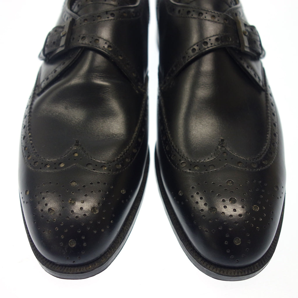 Good Condition ◆ German Leather Shoes Wing Tip Single Monk Strap Medallion Men's 26.5EE Black Jarman [AFC46] 