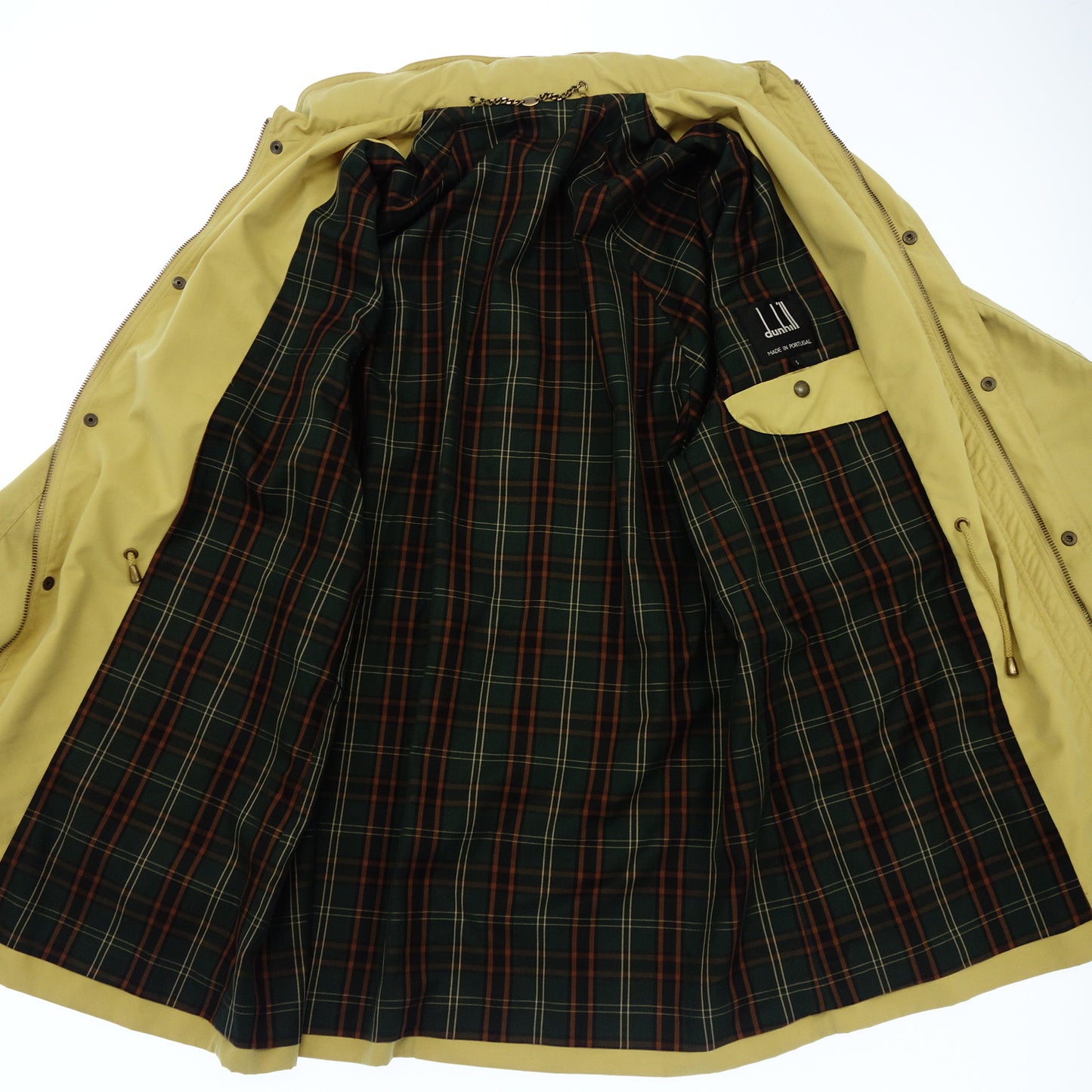 中古◆ダンヒル ミリタリージャケット 4ポケット 裏地チェック メンズ サイズS 黄色系 dunhill【AFA21】