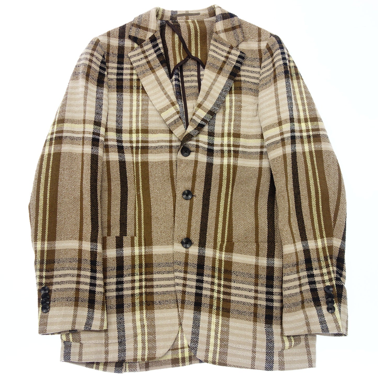 Good condition◆Tomorrowland Pilgrim Tailored Jacket Linen Check Size 44 Men's Brown TOMORROWLAND PILGRIM [AFB35] 