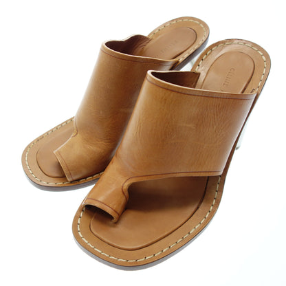 Used ◆CELINE Leather Thong Sandals Steel Chunky Heel Women's 38 Brown CELINE [AFC29] 