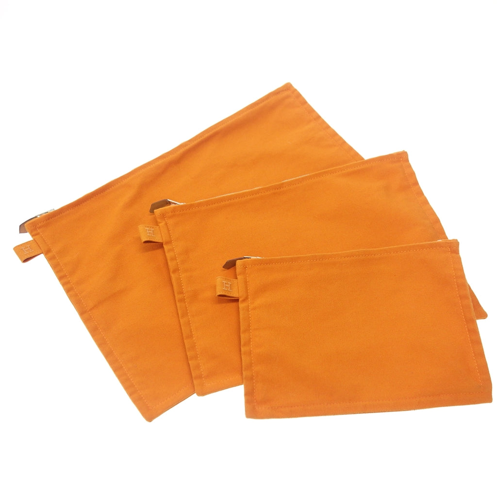 Good Condition◆Hermes Bora Bora Pouch Canvas Silver Hardware 3 Piece Set Orange HERMES [AFE6] 