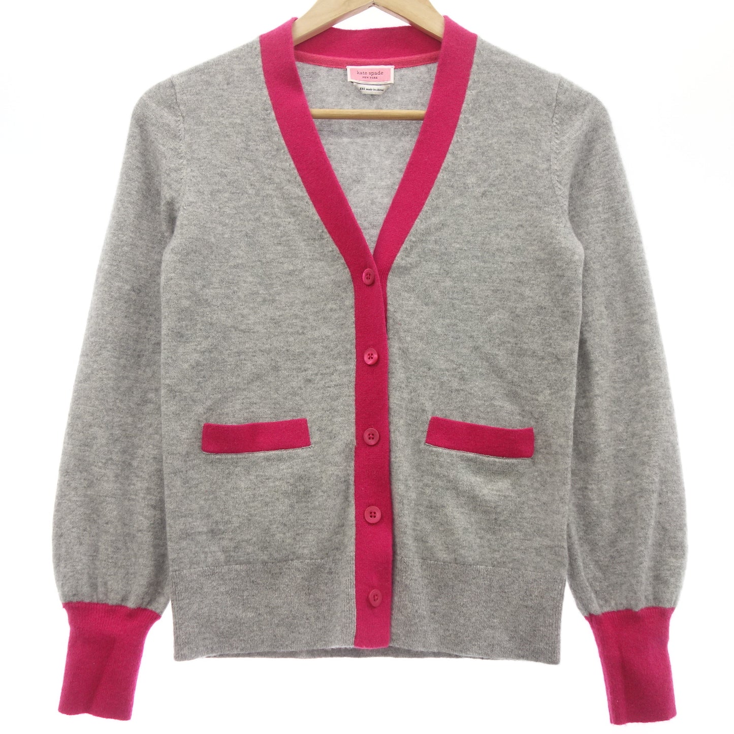 Kate Spade Cardigan Bicolor 100% Cashmere Women's Gray Pink XXS KATE SPADE [AFB9] [Used] 