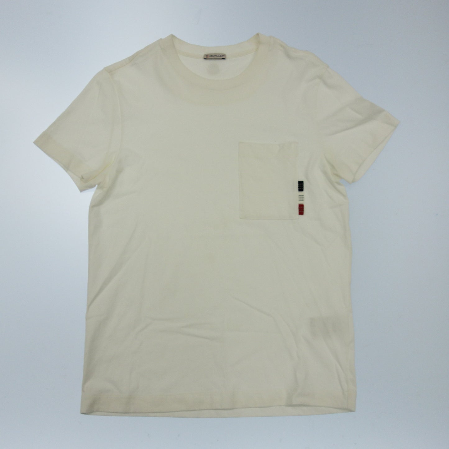 極美品◆モンクレール Tシャツ ポケット付 コットン 2019 メンズ サイズM ホワイト系 MONCLER MAGLIA【AFB3】