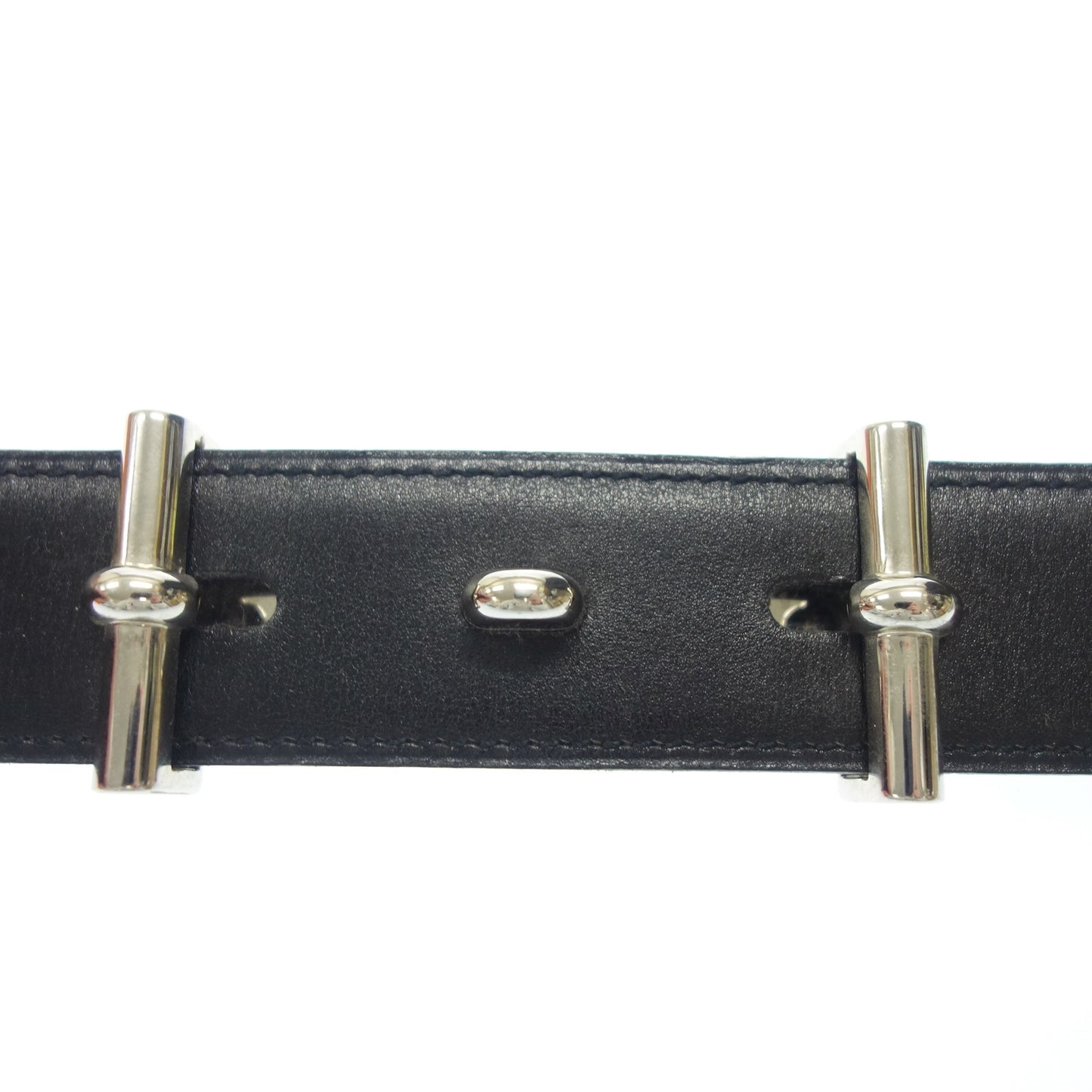 Hermes leather belt silver hardware □B carved size 90 black with box HERMES [AFI23] [Used] 