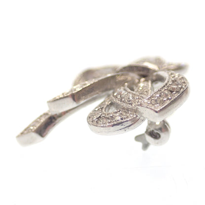 Good condition ◆ Foxy brooch rhinestone ribbon silver FOXEY [AFI16] 