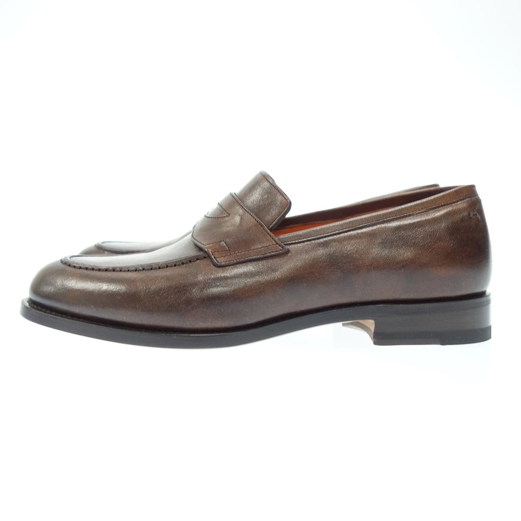 Unused ◆ Santoni Leather Shoes Coin Loafers Men's Brown Size 5.5 Santoni [LA] 