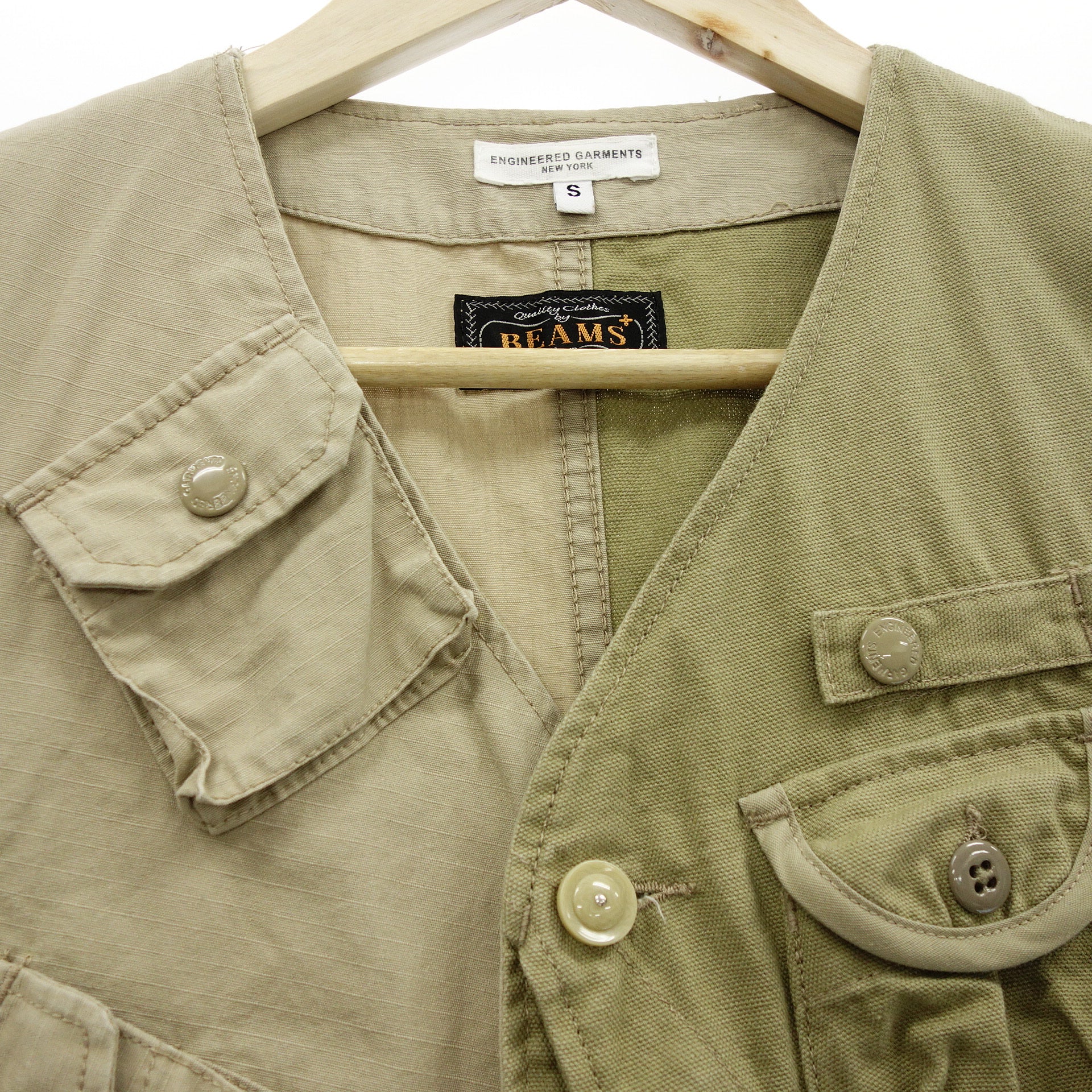 エンジニアードガーメンツ×BEAMS ベスト MILSPO VEST ビームス プラス 別注 メンズ S ベージュ/カーキ ENGINEERED  GARMENTS【AFB46】【中古】