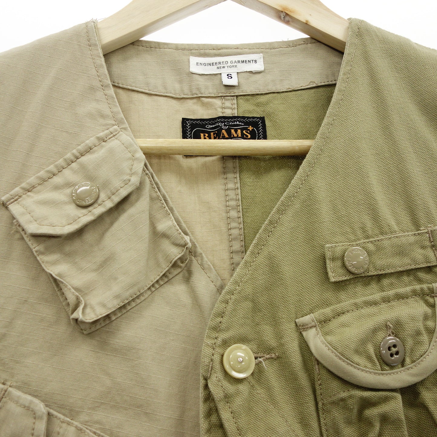 エンジニアードガーメンツ×BEAMS ベスト MILSPO VEST ビームス プラス 別注 メンズ S ベージュ/カーキ ENGINEERED GARMENTS【AFB46】【中古】