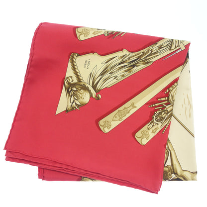 Very good condition◆Hermes Scarf Carre90 Silk La MARINE a RAMES Ship Red HERMES [AFI1] 