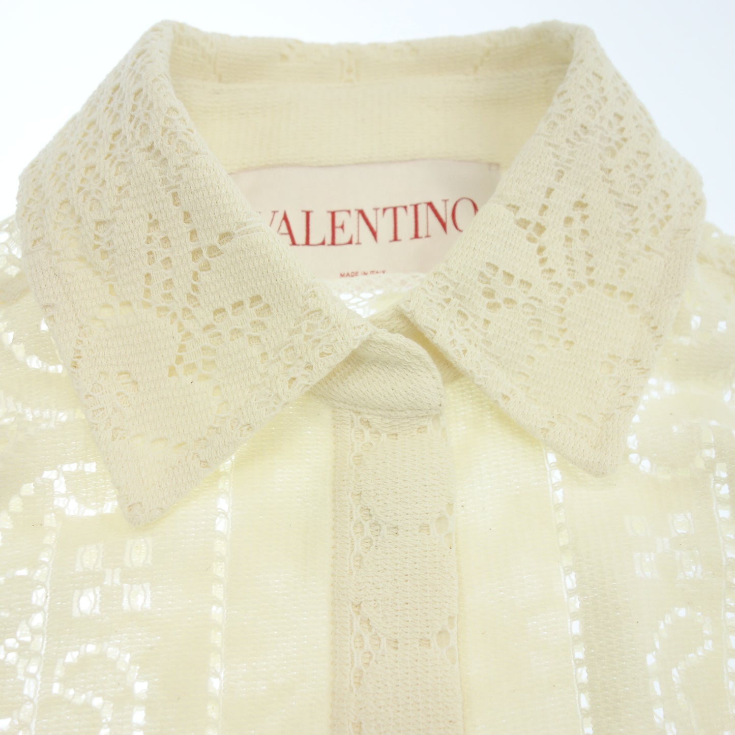 Very good condition◆Valentino Crochette knit shirt Lace V button White Size 36 Women's VALENTINO [AFB45] 