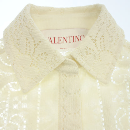 Very good condition◆Valentino Crochette knit shirt Lace V button White Size 36 Women's VALENTINO [AFB45] 