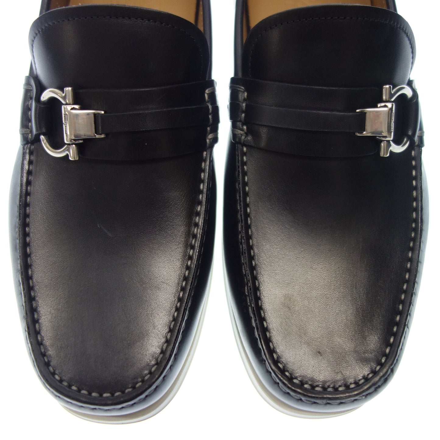 Good condition ◆Salvatore Ferragamo Leather Loafer Gancini Silver Hardware Men's 7 Black Salvatore Ferragamo [AFD6] 