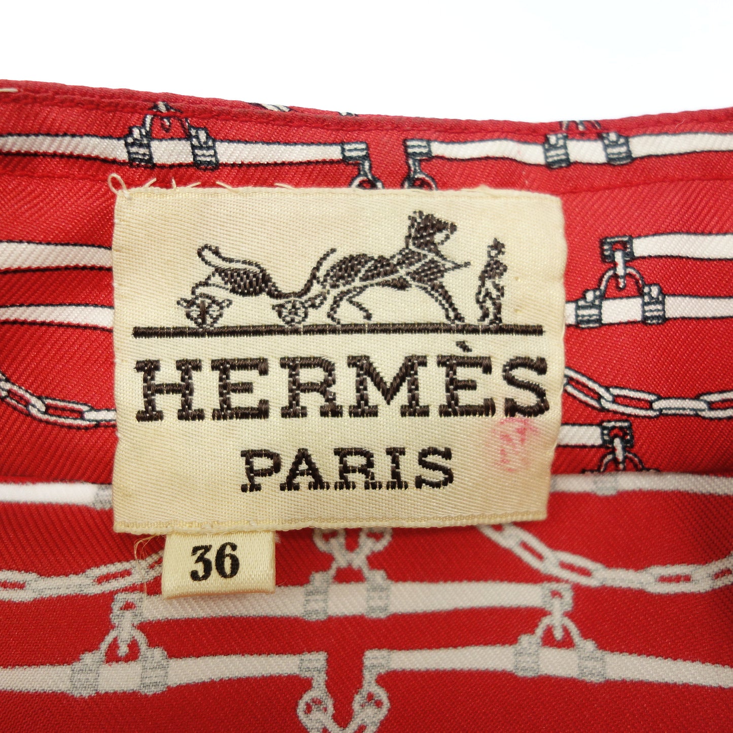 Good Condition◆Hermes Silk Dress Chain Pattern with Belt Women's Red Size 36 HERMES [AFB51] 