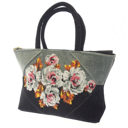 Unused ◆ FEILER Handbag Floral Pattern Pile Fabric Gray Black FEILER [AFE6] 