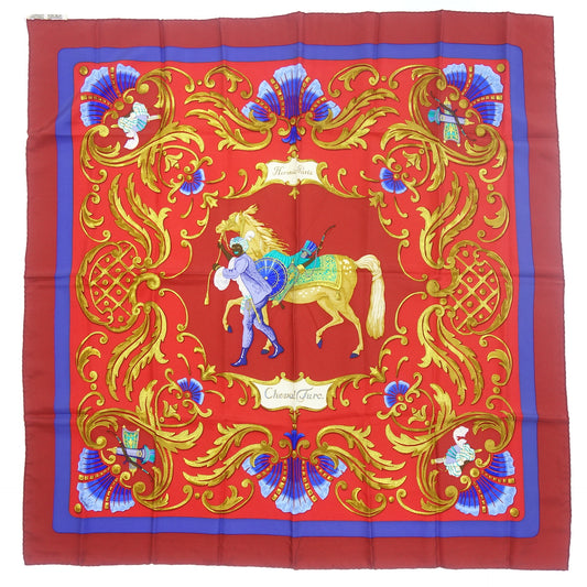 Used ◆Hermes Carre 90 Scarf Silk Cheval Turc Turkish Horse Red HERMES [AFI22] 