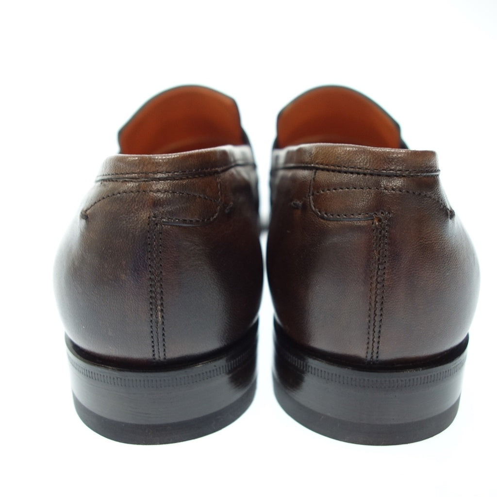 Unused ◆ Santoni Leather Shoes Coin Loafers Men's Brown Size 5.5 Santoni [LA] 