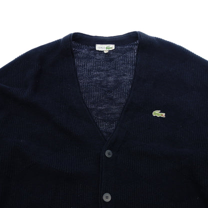 中古◆ラコステ ニットカーディガン ジャガード フレンチ オーバーサイズ メンズ 6 ネイビー LACOSTE【AFB11】