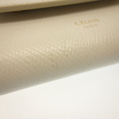 Used ◆CELINE trifold wallet compact wallet trifold gold hardware leather white CELINE [AFI8] 