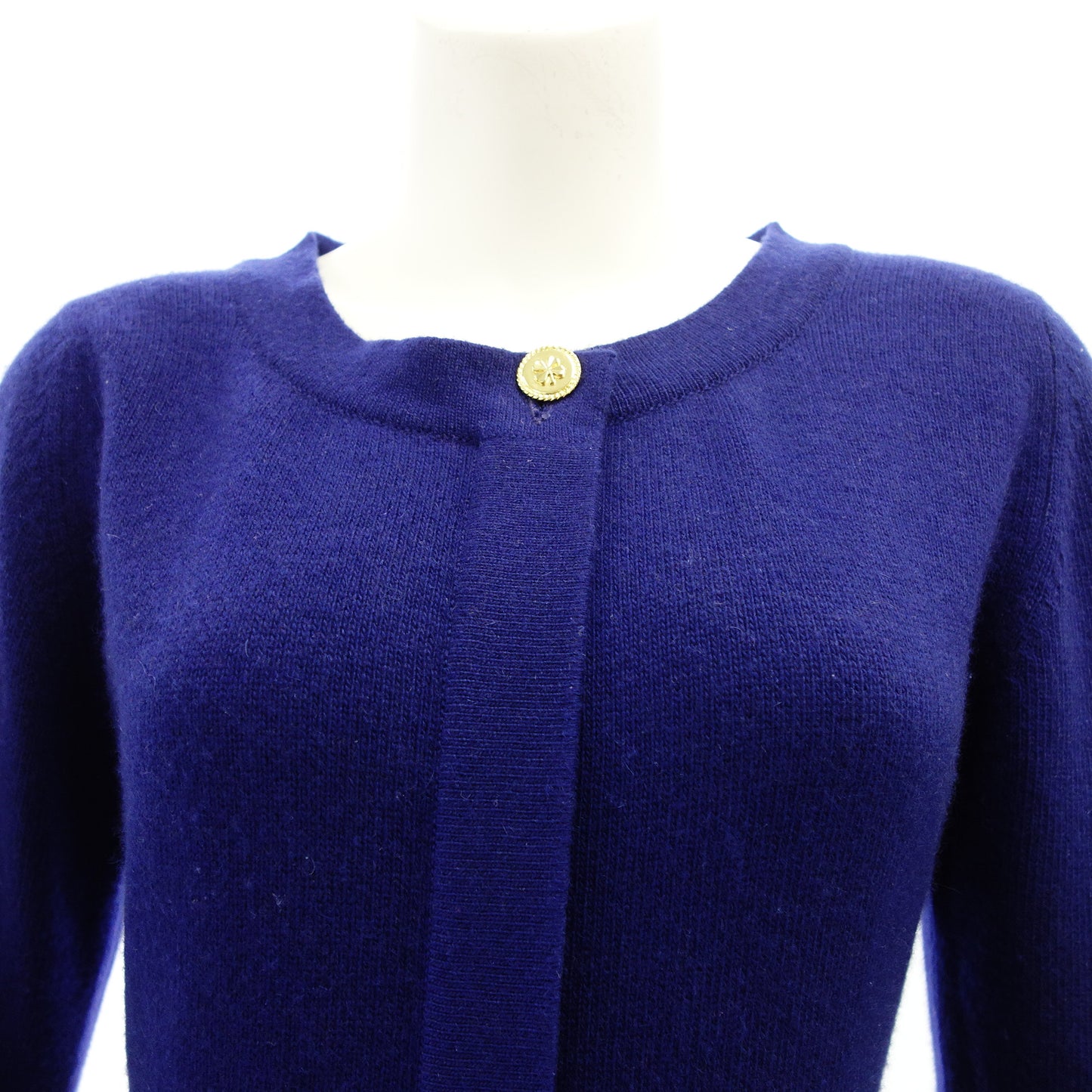 Good Condition◆CHANEL Knit Dress Clover Button Cashmere 100 Women's Blue Size 0 CHANEL [AFB18] 
