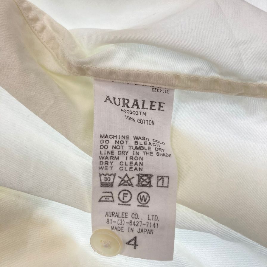 AURALEE 衬衫 Finx 斜纹布 21AW A00S03TN 棉质男式象牙色 4 码 AURALEE FINX 斜纹布大号 [AFB14] 