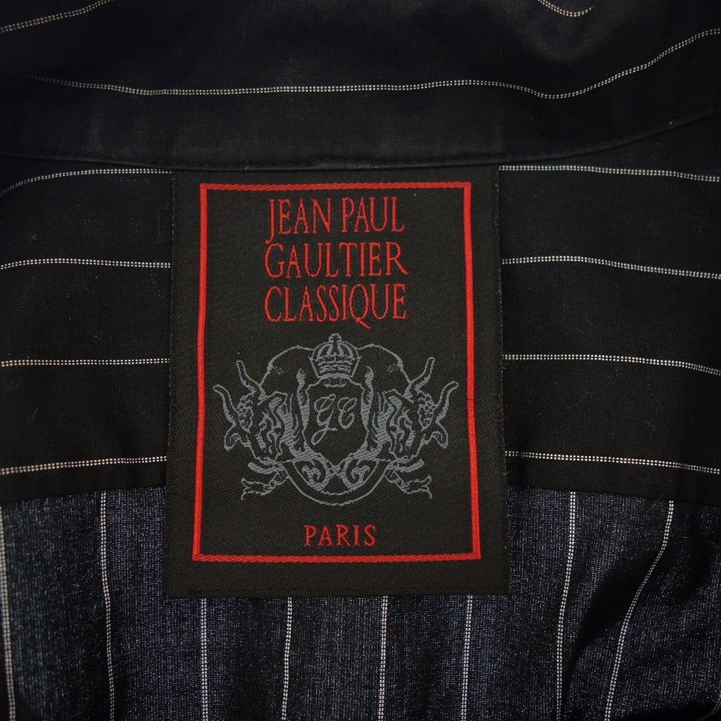 美品◆ジャンポール ゴルチエ オープンカラーシャツ ヴィンテージ ストライプ メンズ ブラック コットン サイズ48 JEAN PAUL GAULTIER【AFB6】