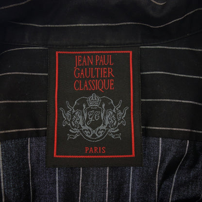 状况良好◆JEAN PAUL GAULTIER 开领衬衫复古条纹男式黑色棉质 48 码 JEAN PAUL GAULTIER [AFB6] 