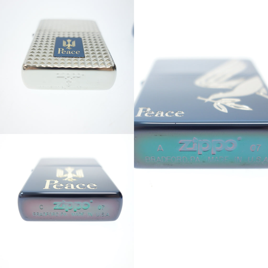 Used Zippo Peace Blue Titanium 2007 Silver Blue ZIPPO 3-piece set [AFI18] 