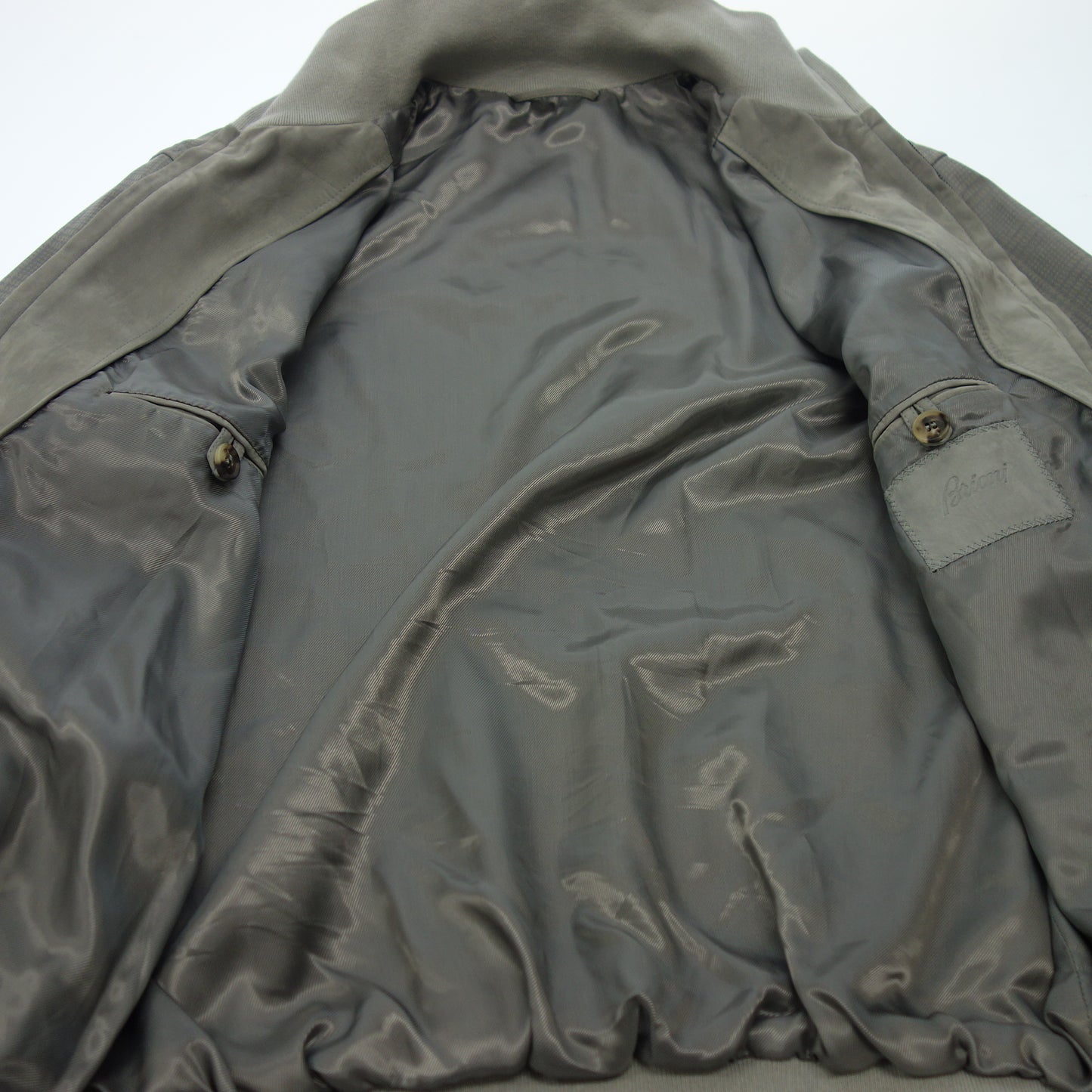 Good Condition ◆ Brioni Leather Blouson Zip Up Check Suede Size 54 Men's Gray Brioni [AFB43] 