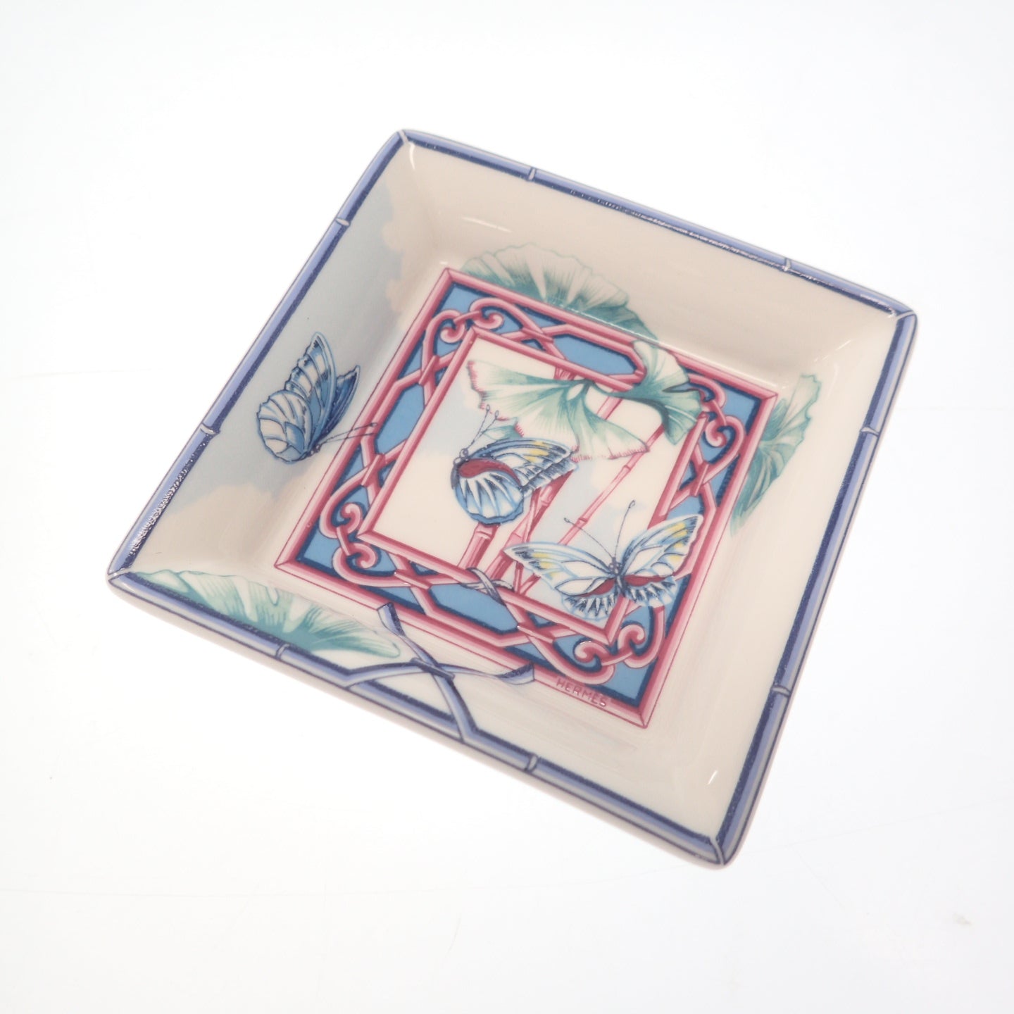 Good condition◆Hermès mini square plate butterfly pattern blue Hermès [AFB55] 