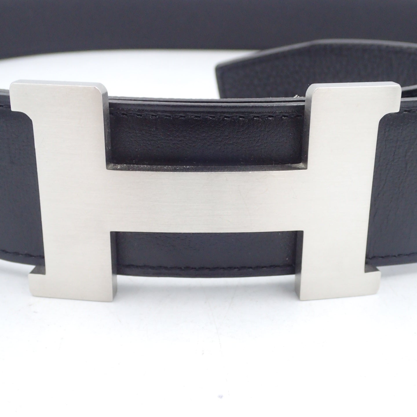 Good Condition◆Hermes Leather Belt H Belt Constance Silver Hardware Black D Engraved [AFI4] 