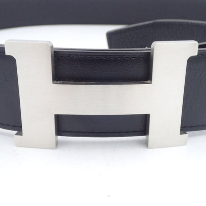 Good Condition◆Hermes Leather Belt H Belt Constance Silver Hardware Black D Engraved [AFI4] 