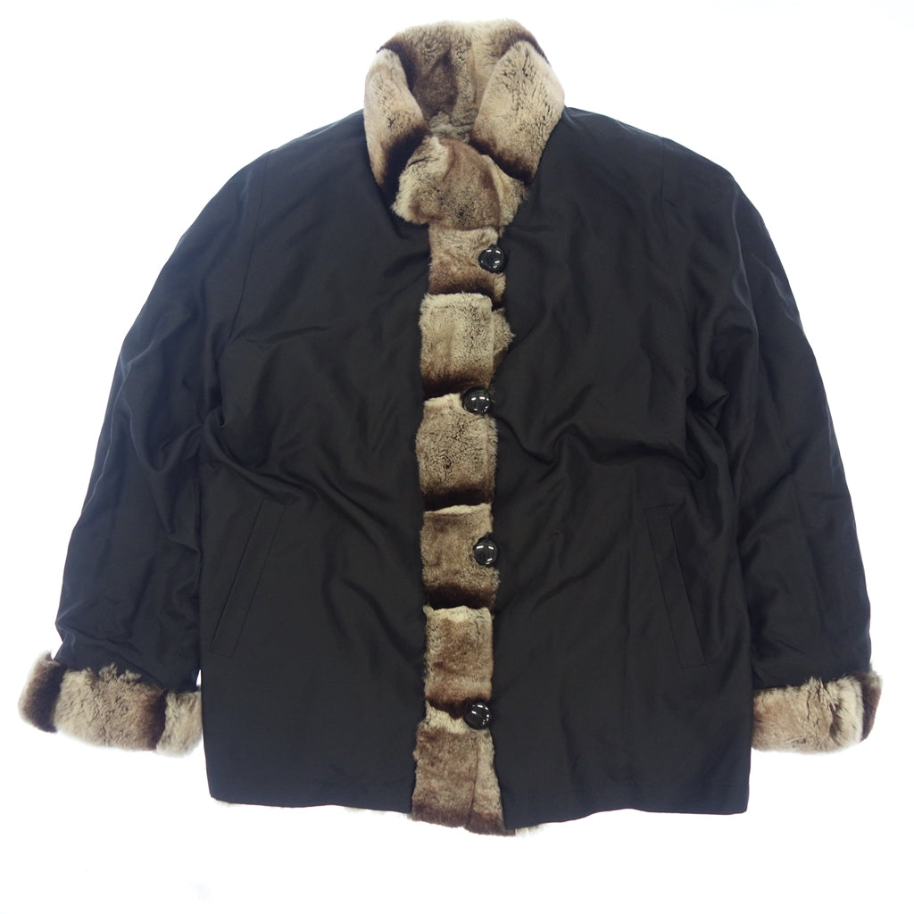 Good condition◆No brand half coat rabbit fur chinchilla style reversible brown [AFF23] 