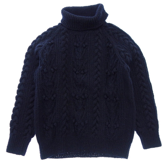 Very good condition◆Athena Designs Cable Knit Sweater Turtleneck Wool Men's Navy Athena Designs [AFB35] 